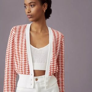 Maeve Bridget Cardigan. Coral and White. Size Small.